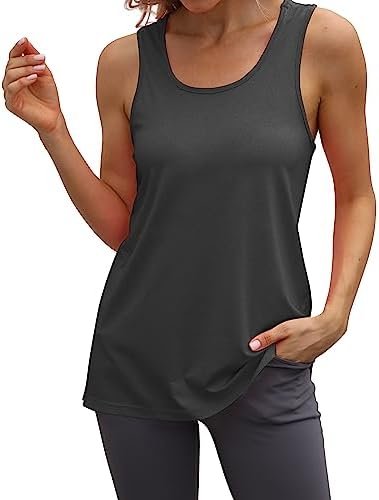 Workout Long Tank Tops for Women Plus Size Loose Fit Athletic Exercise Gym Muscle Sleeveless Shirts Tops