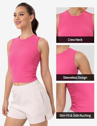 Women's Workout Athletic Tank Tops Sleeveless Crew Neck Basic Crop Tops Ribbed Yoga Shirts