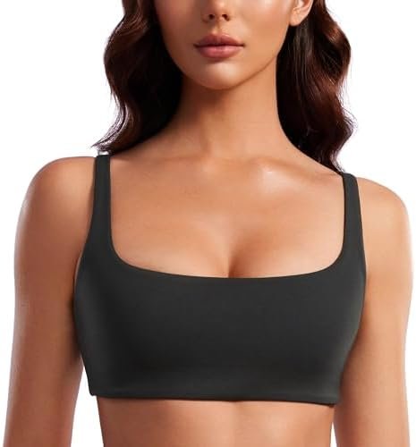 Spaghetti Strap Sports Bras for Women - Square Neck Yoga Wireless Bra Padded Cami Crop Top