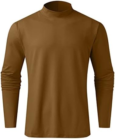 Men Mock Turtleneck Compression Shirts Muscle Solid Long Sleeve Undershirt Sports Tees Fall Winter Warm Workout Tops