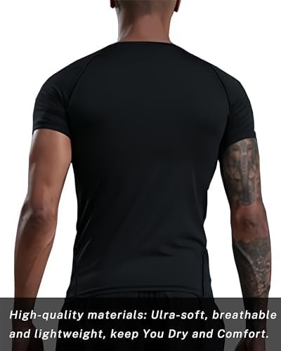 Men's Compression Shirts Short Sleeve Gym Tshirts Running Tops Cool Dry Sports Base Layer Athletic Undershirts