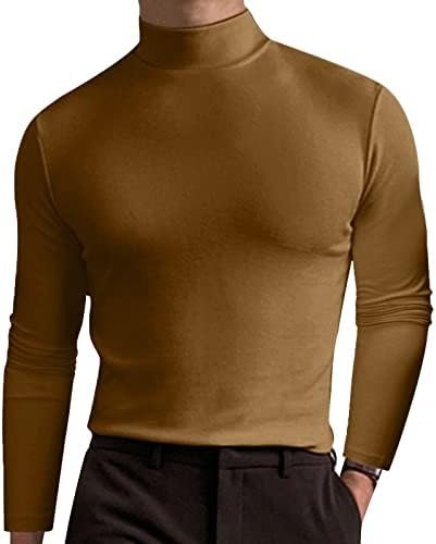 Men Mock Turtleneck Compression Shirts Muscle Solid Long Sleeve Undershirt Sports Tees Fall Winter Warm Workout Tops