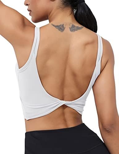 Womens Workout Sports Bras Backless Padded Yoga Tank Tops Crop Twist Low Back Cami Bra for Gym