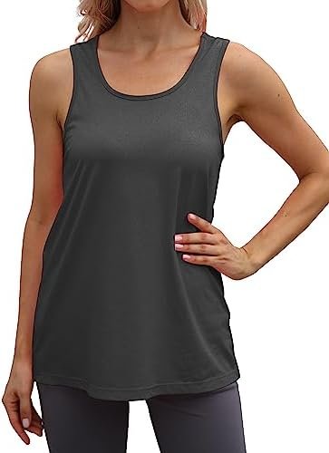 Workout Long Tank Tops for Women Plus Size Loose Fit Athletic Exercise Gym Muscle Sleeveless Shirts Tops