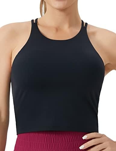 Women's Cross Back Sports Bra Halter Neck Workout Crop Tank Tops with Removable Pads