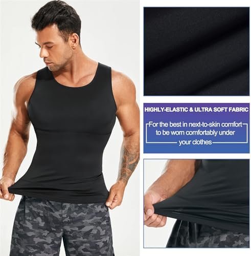 Mens Compression Shirt Slimming Body Shaper Vest Workout Tank Tops Abs Abdomen Undershirts