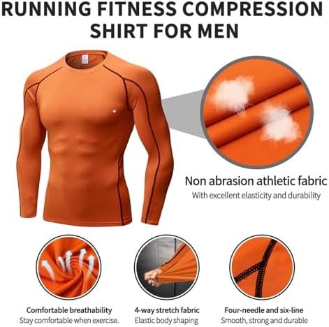 Men's Compression Shirts Long Sleeve Workout Running Tops Cool Dry Sports Gym T-Shirt Football Baselayer Undershirt