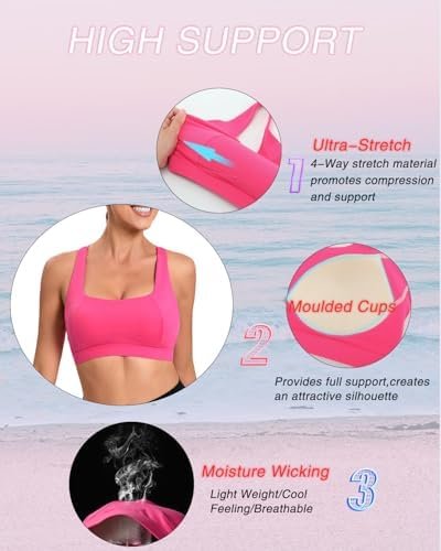 Sports Bras for Women High Support,Moulded Cup Racerback High Impact Workout Crop Tops for Women Large Bust