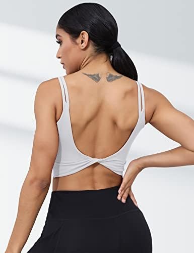 Womens Workout Sports Bras Backless Padded Yoga Tank Tops Crop Twist Low Back Cami Bra for Gym