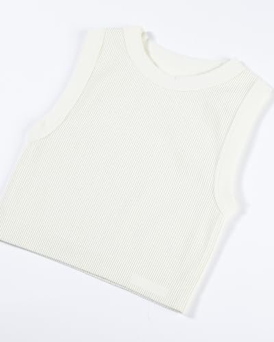 Rib Seamless Sleeveless Tank for Women Subtle Logo Round Neck Active Workout Crop Tops