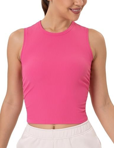 Women's Workout Athletic Tank Tops Sleeveless Crew Neck Basic Crop Tops Ribbed Yoga Shirts