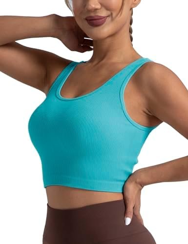 Women's Ribbed Crop Tank Yoga Cropped Top for Workout