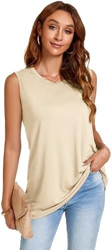 Womens Tank Tops Summer Casual Crew Neck Sleeveless Top Loose Fit Basic Tunic Shirts