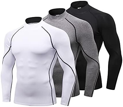 3 Pack Mens Mock Turtleneck Compression Shirts Long Sleeve Sun Protection Shirts Cooling Workout Gym Tops Undershirt