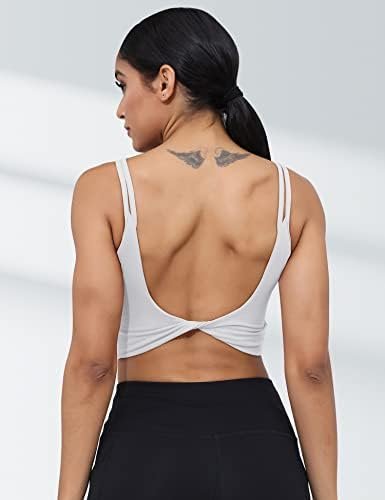 Womens Workout Sports Bras Backless Padded Yoga Tank Tops Crop Twist Low Back Cami Bra for Gym