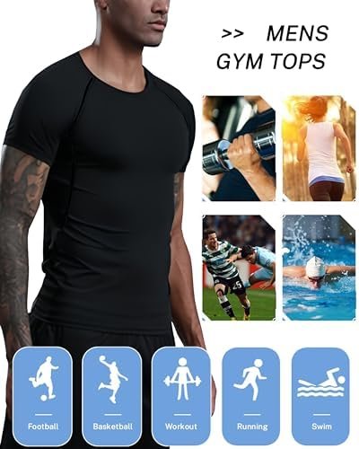 Men's Compression Shirts Short Sleeve Gym Tshirts Running Tops Cool Dry Sports Base Layer Athletic Undershirts