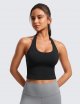 Womens Halter Longline Sports Bra - Padded Workout Yoga Crop Tank Tops with Built in Shelf Bra