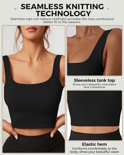 Crop Tank Tops for Women, Seamless Workout Tank Tops Woman, U Neck Ribbed Sleeveless Exercise Gym Yoga Crop Tops