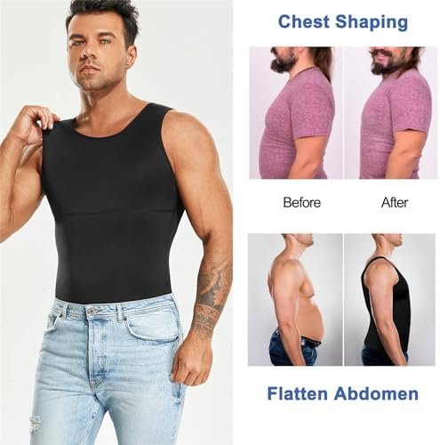 Mens Compression Shirt Slimming Body Shaper Vest Workout Tank Tops Abs Abdomen Undershirts