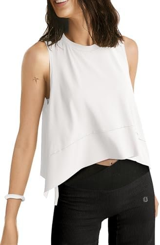 Cropped Tank Tops for Women, Yoga Workout Athletic Shirts, Summer Flowy Split Side Slit Oversized Sleeveless Tee