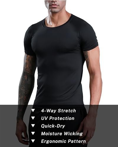 Men's Compression Shirts Short Sleeve Gym Tshirts Running Tops Cool Dry Sports Base Layer Athletic Undershirts