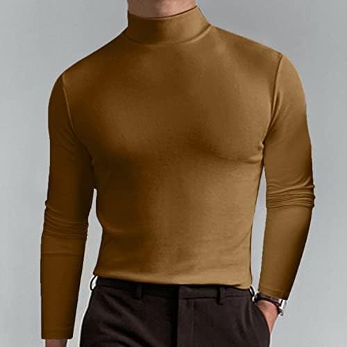 Men Mock Turtleneck Compression Shirts Muscle Solid Long Sleeve Undershirt Sports Tees Fall Winter Warm Workout Tops