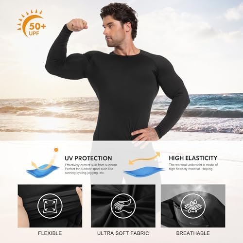 4 Pack Compression Shirt Men Long/Short Sleeve Dri Fit Cooling Athletic Rash Guard T-Shirt for Sports