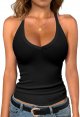 Workout Tank Tops V Neck Racerback Tank Top for Women with Built in Bra Ribbed Tank Fitted Basic Cami Tops