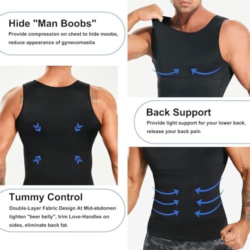 Mens Compression Shirt Slimming Body Shaper Vest Workout Tank Tops Abs Abdomen Undershirts