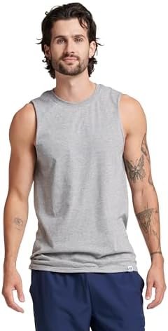 Athletic Men's Cotton Performance Sleeveless Muscle T-Shirt,Oxford,Large