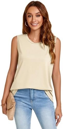 Womens Tank Tops Summer Casual Crew Neck Sleeveless Top Loose Fit Basic Tunic Shirts