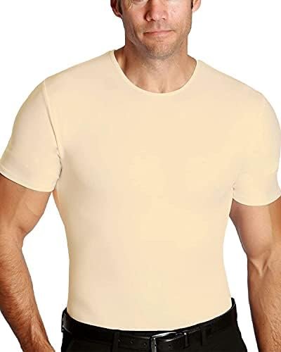 Compression Crew-Neck Shapewear Undershirt for Men. Tummy Control Slimming Body-Shaper & Back Support