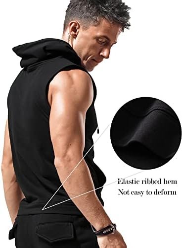 Men's Workout Hooded Tank Tops Sleeveless Gym Training Hoodies Bodybuilding Muscle Cut Off T Shirt