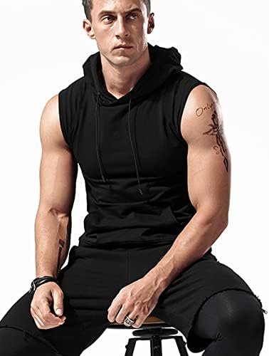 Men's Workout Hooded Tank Tops Sleeveless Gym Training Hoodies Bodybuilding Muscle Cut Off T Shirt