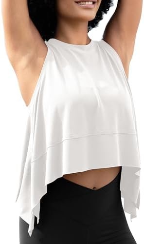 Cropped Tank Tops for Women, Yoga Workout Athletic Shirts, Summer Flowy Split Side Slit Oversized Sleeveless Tee