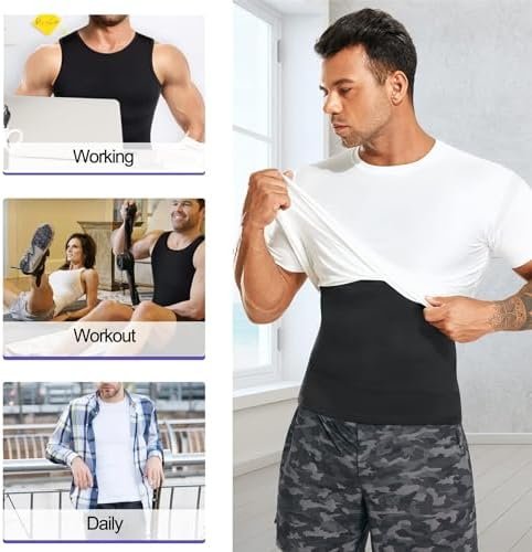 Mens Compression Shirt Slimming Body Shaper Vest Workout Tank Tops Abs Abdomen Undershirts