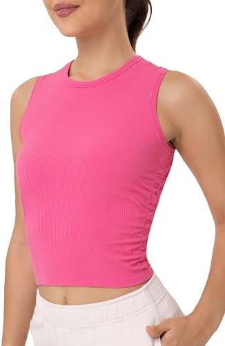 Women's Workout Athletic Tank Tops Sleeveless Crew Neck Basic Crop Tops Ribbed Yoga Shirts