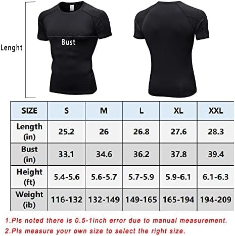 Men's Compression Shirts Short Sleeve Athletic Workout Undershirts Quick Dry Base Layer Sports T-Shirts Running Tops